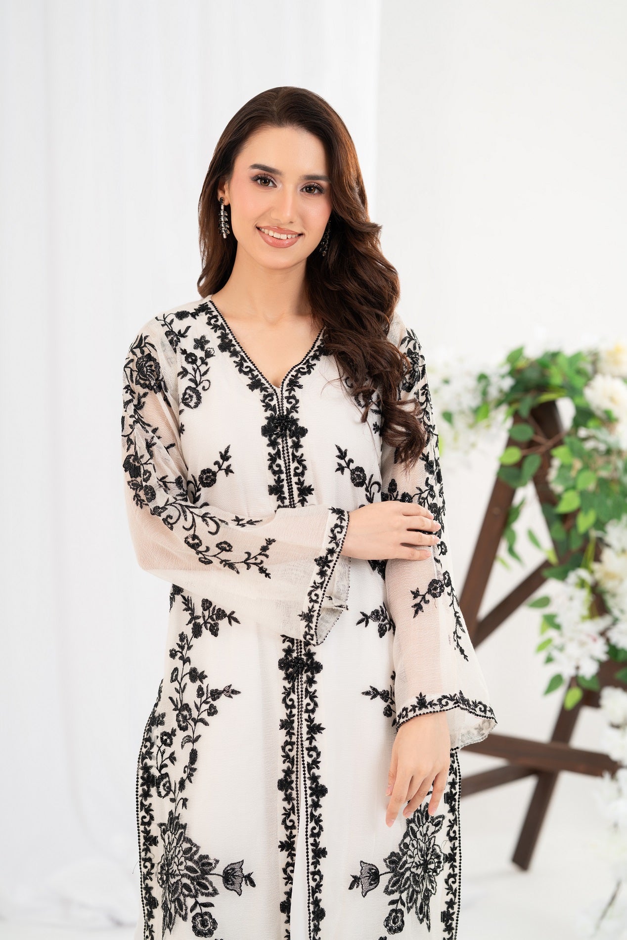 NF-6739 White Cotton Net Stitched 2PC Suit