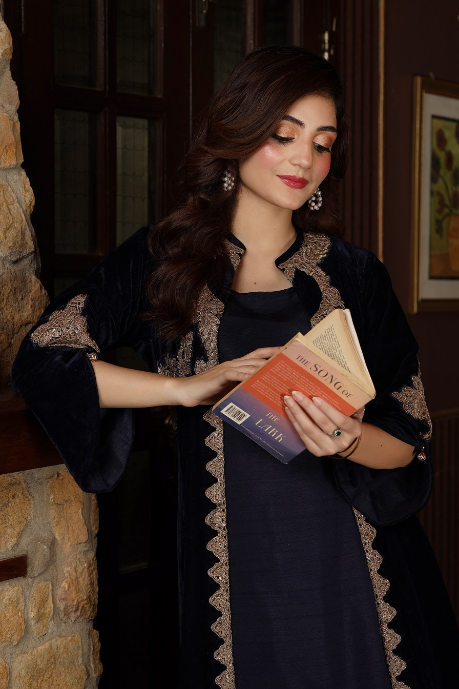 NF-5499 Navy Blue Velvet With Upper Stitched Shirt