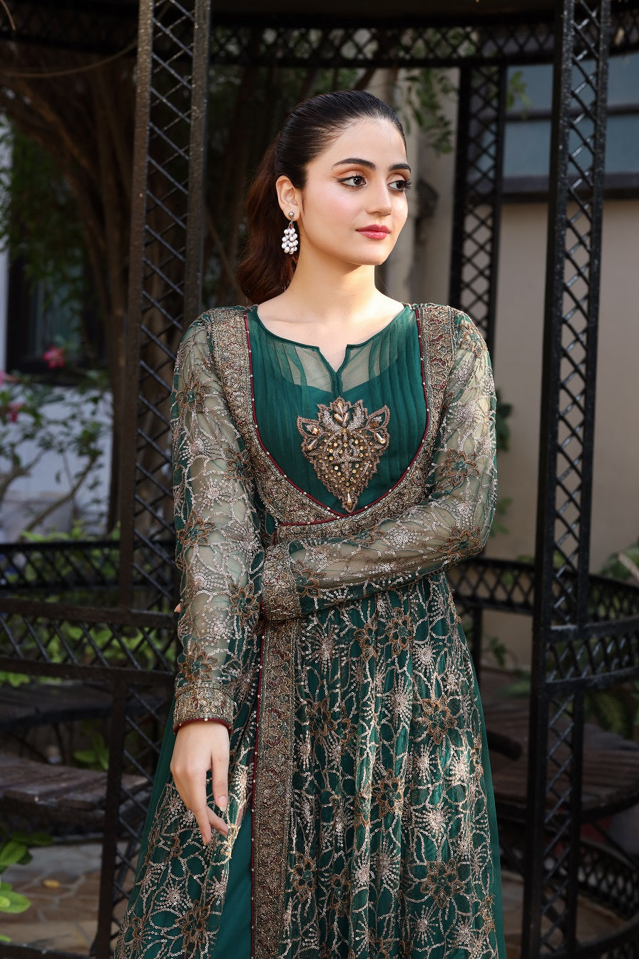 NF-3007 Bottle Green Net Stitched Shirt