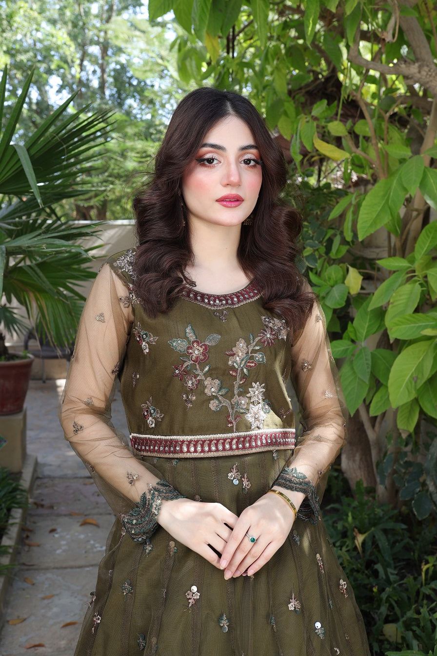 NF-6182 Mehndi Green Stitched Lahanga Choli