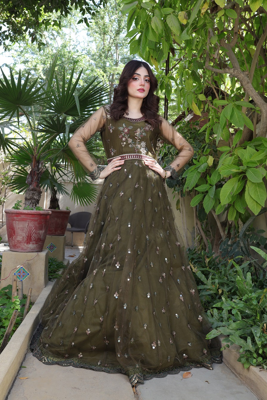 NF-6182 Mehndi Green Stitched Lahanga Choli