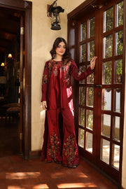 NF-5879 Maroon Silk Suit with Farshi pants