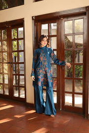 NF-6416 Blue Silk 2Pc Stitched Suit