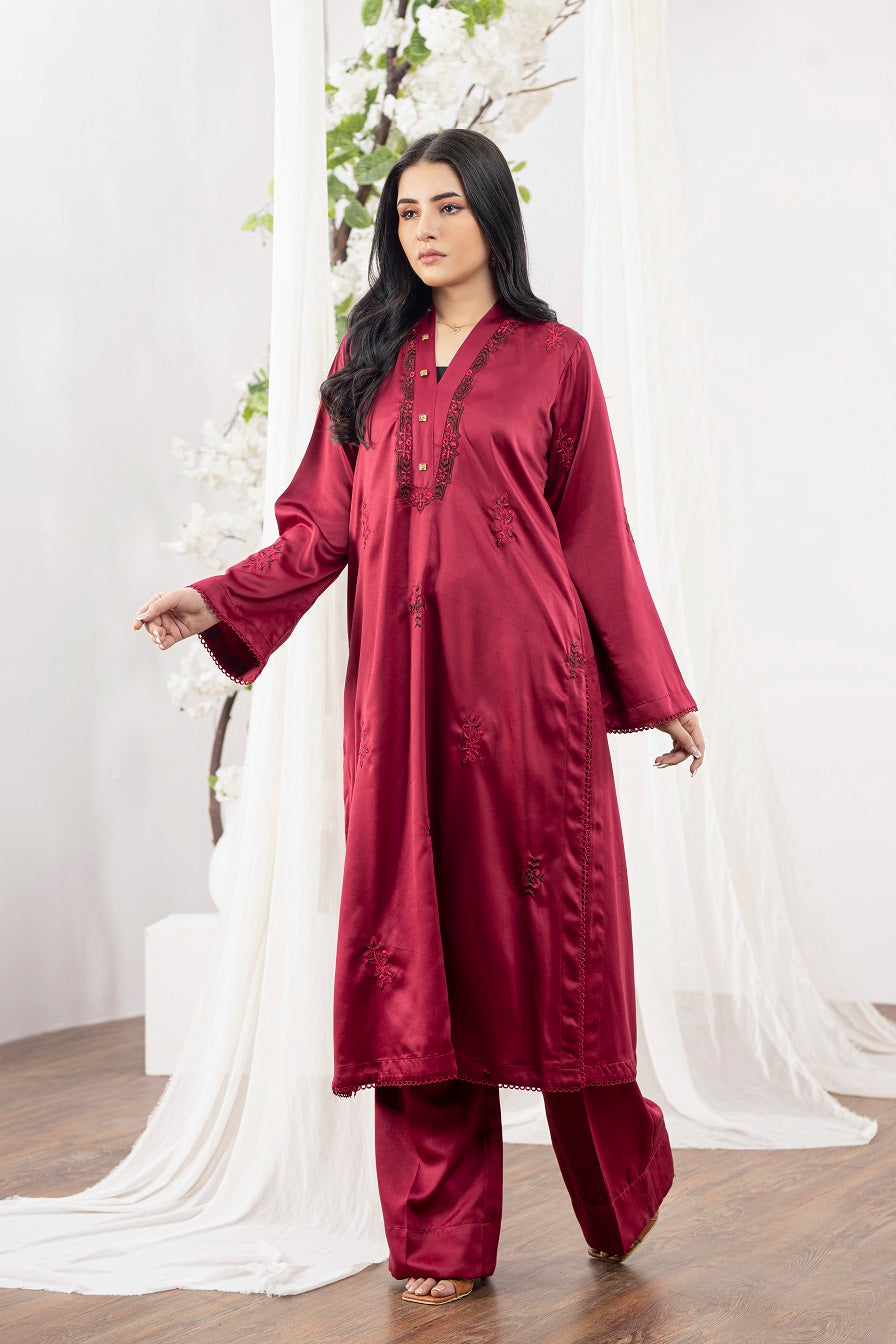 NF-5583 Maroon Silk 2Pc Stitched Suit