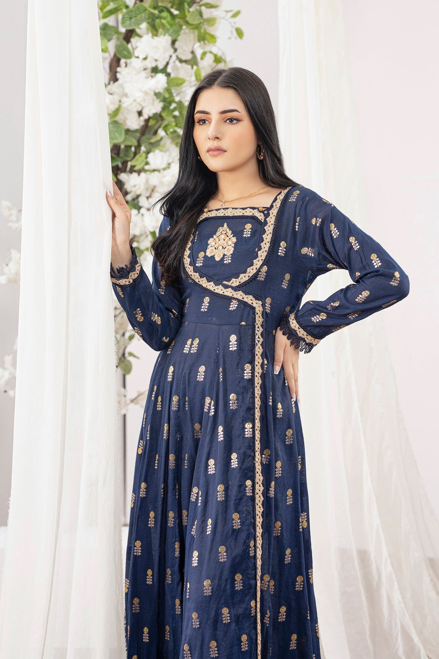 NF-5569 Blue Jacquard Stitched Frock