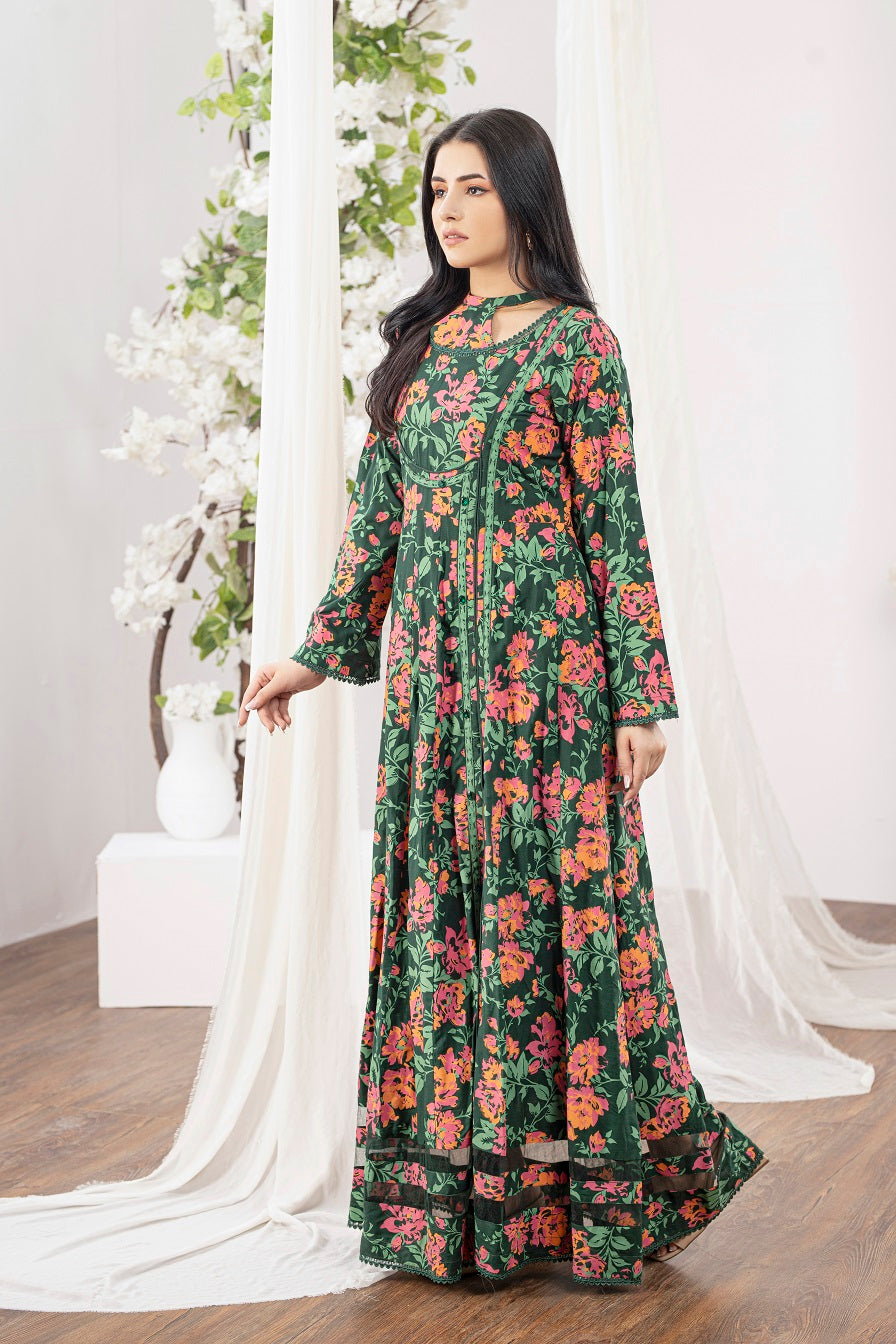 NF-244 Green Printed Stitched Frock