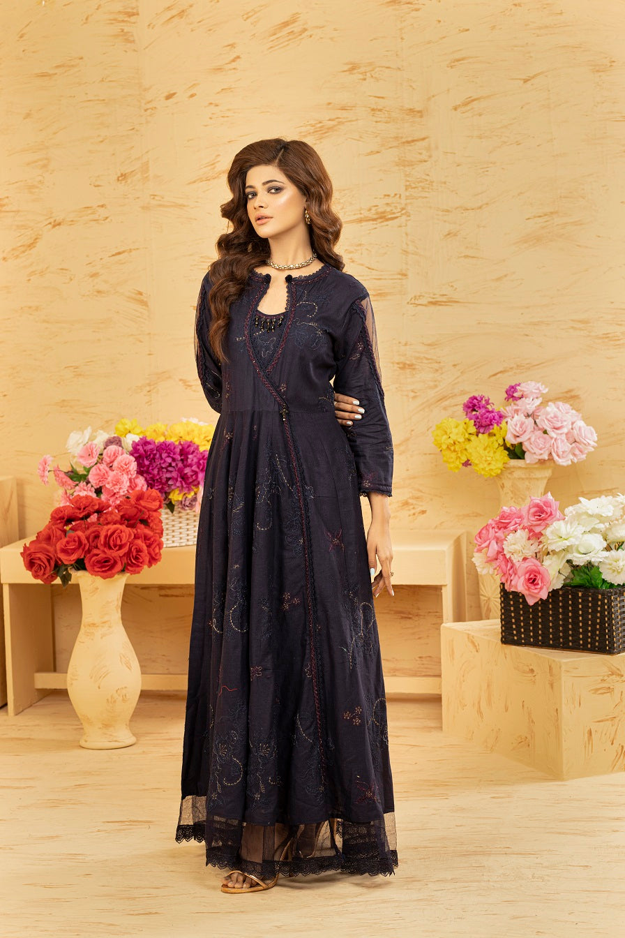NF-5092 Navy Lawn Stitched Frock
