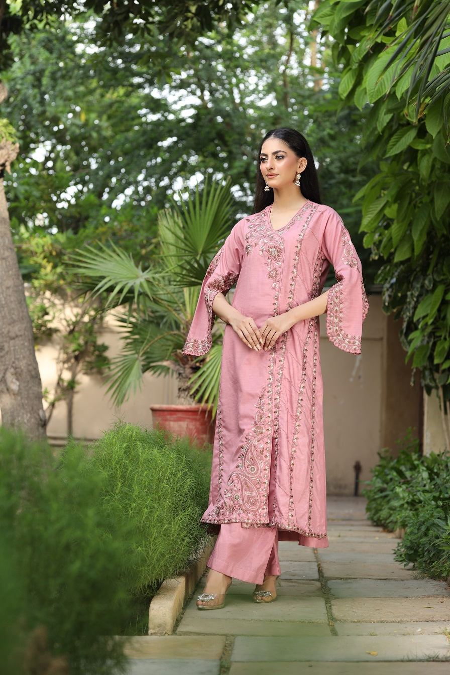 NF-5477 Pink Silk 2Pc Stitched Suit