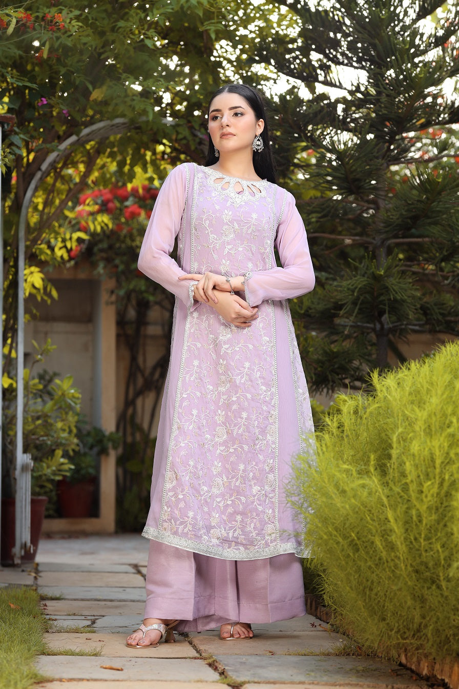 NF-5691 Lilac Chiffon Stitched Shirt