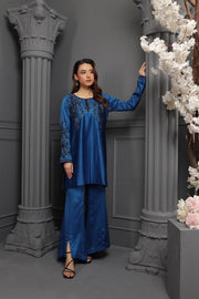 NF-6427 Electric Blue Silk Stitched Suit with farshi shalwar