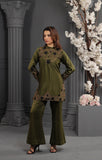 NF-6223 Olove Green Silk Stitched 2Pc Suit