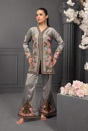 NF-6209 Silver Grey Silk 2Pc Stitched Suit