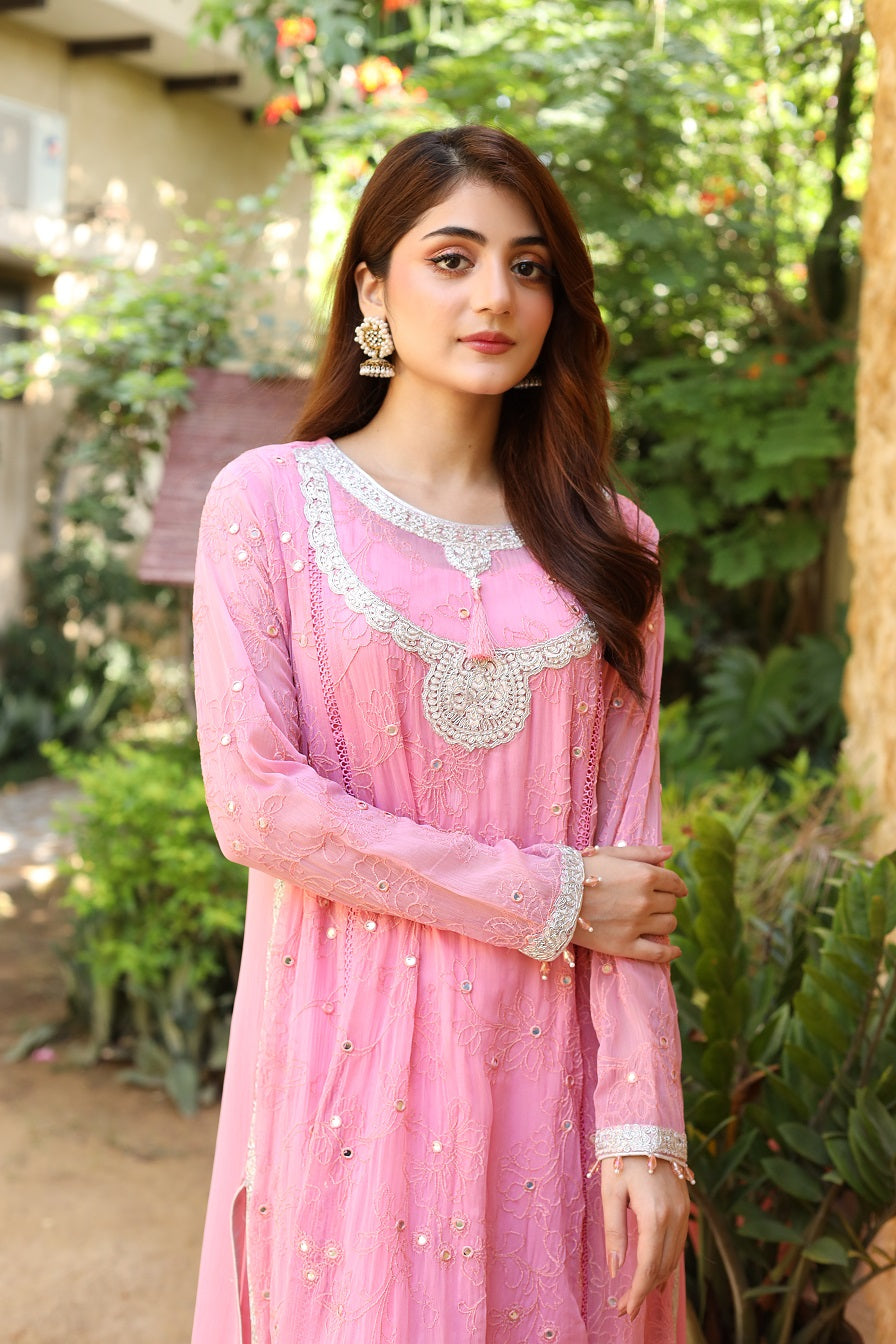 NF-5226 baby Pink Chiffon Stitched Shirt