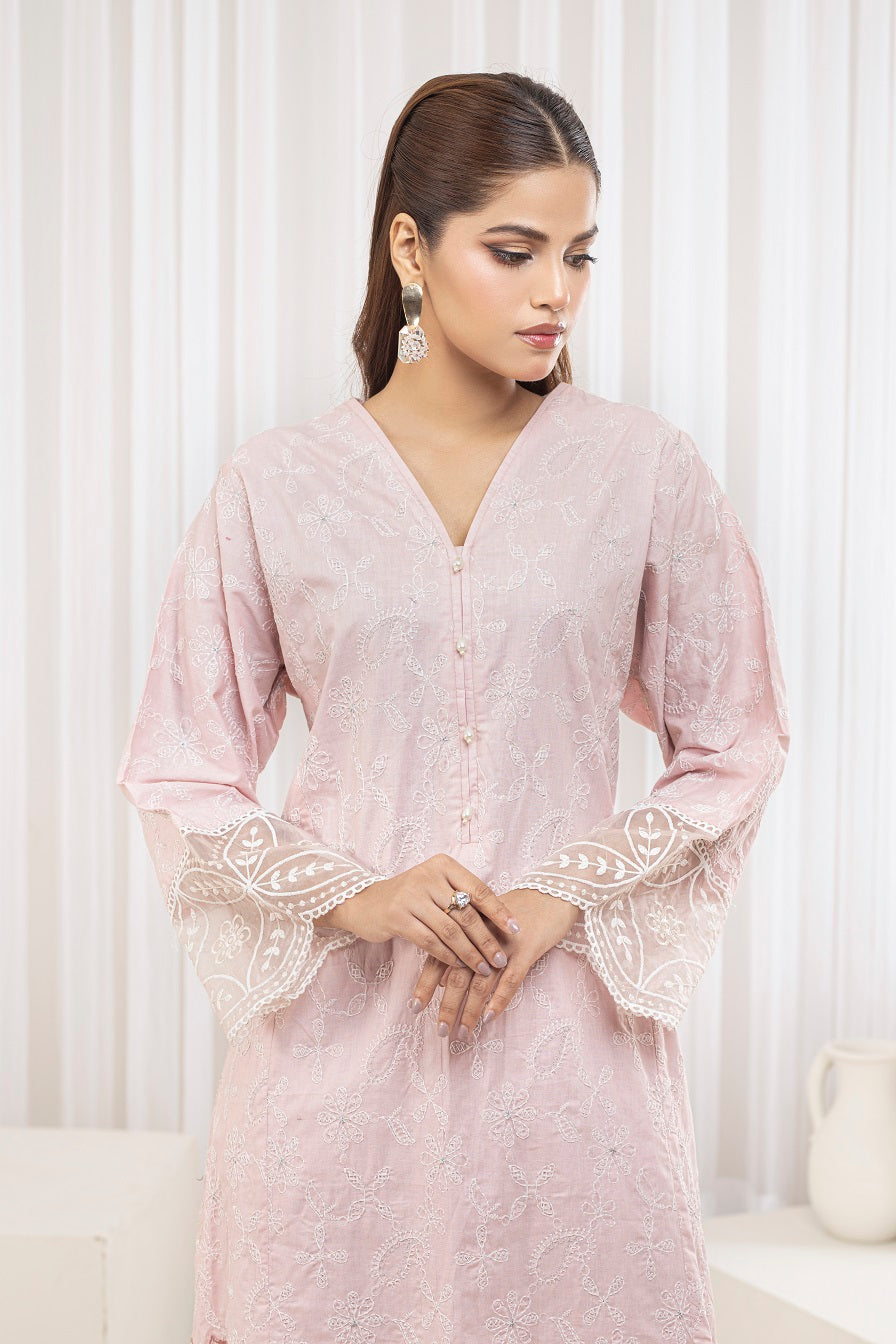 NF-5603 Baby Pink Chikankari 2pc Stitched Suit