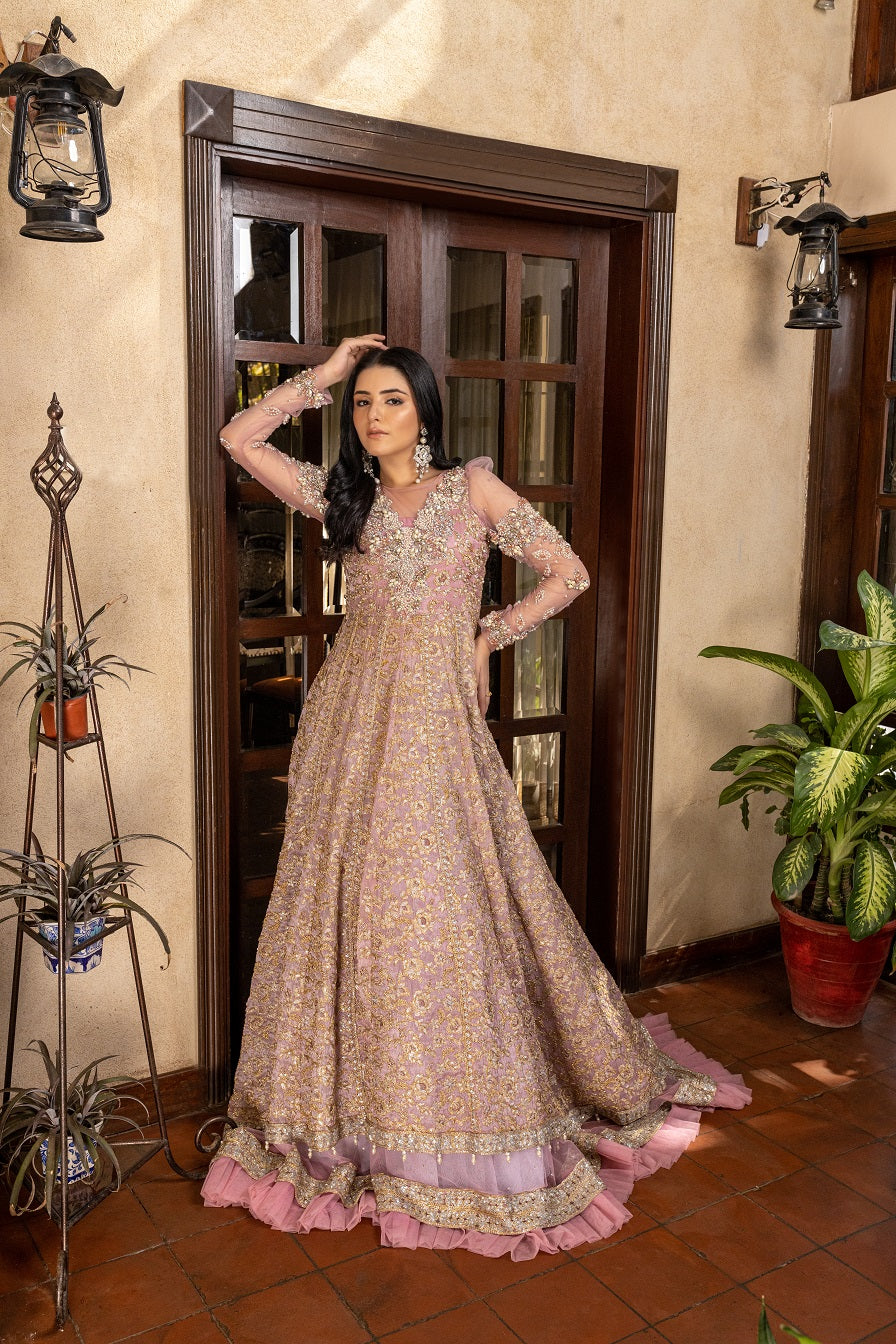NB-5057 Western Pink Maxi Stitched Dress