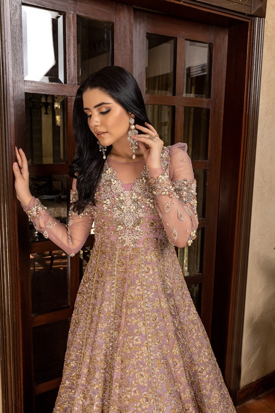 NB-5057 Western Pink Maxi Stitched Dress
