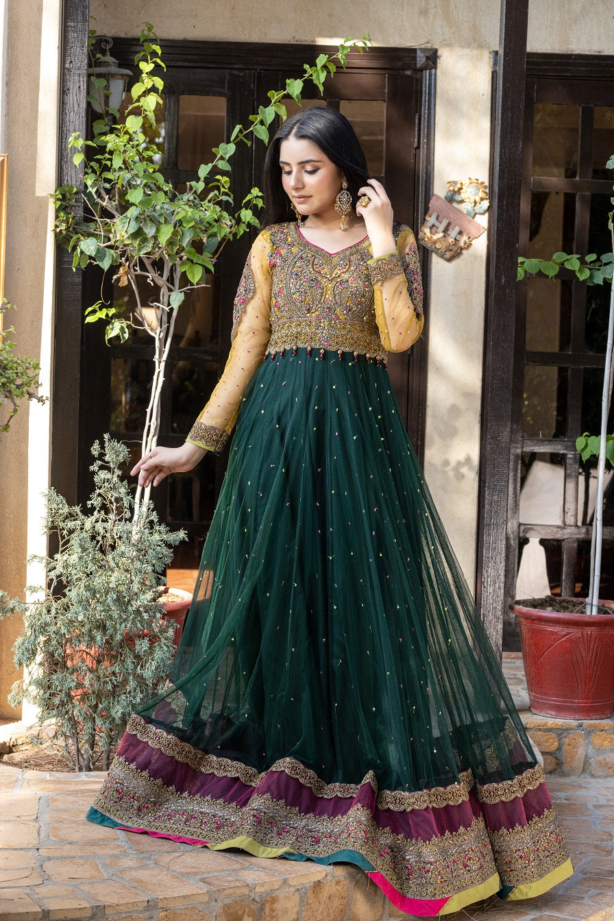 NB-5537 Green Dholki 3pc Stitched Dress