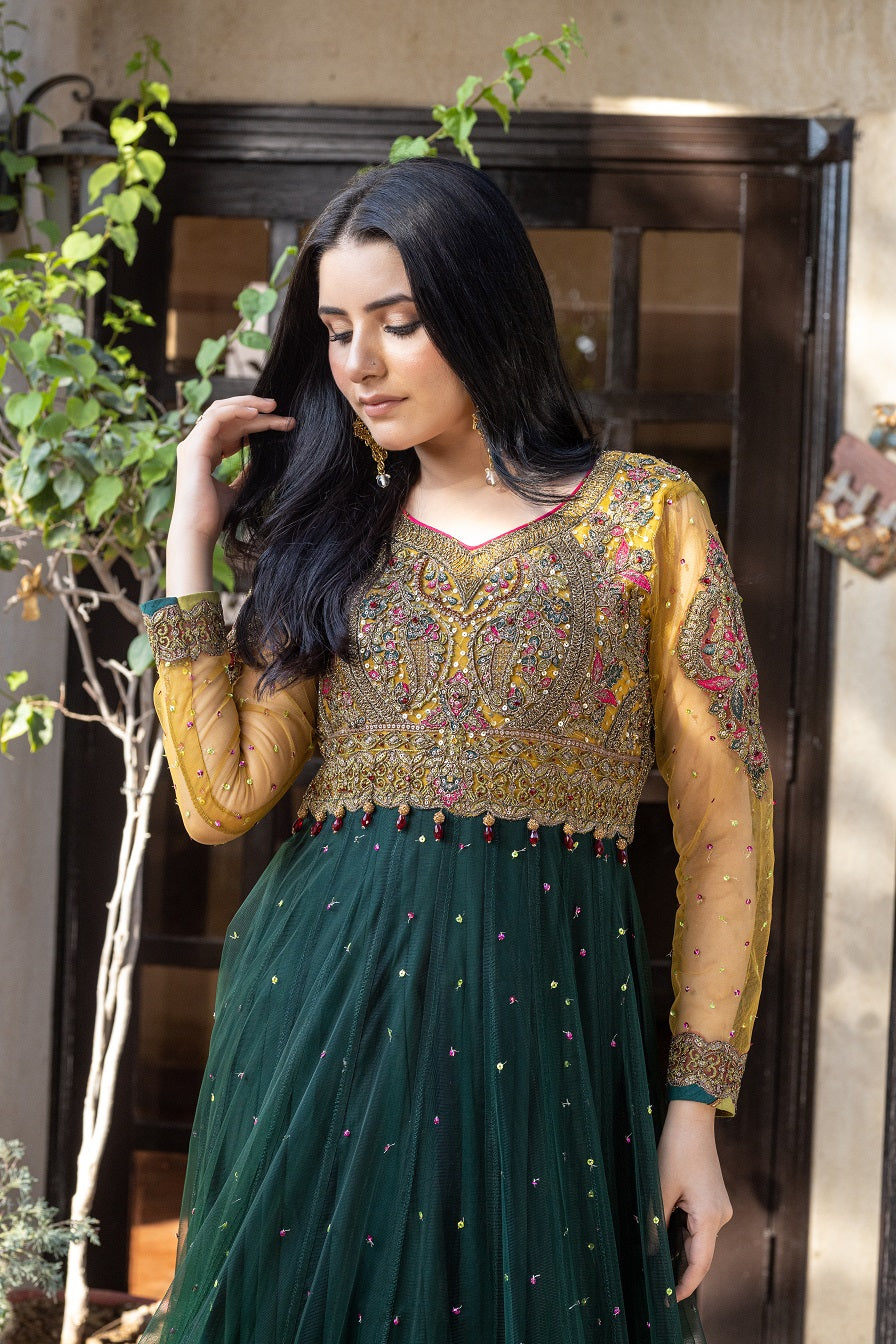 NB-5537 Green Dholki 3pc Stitched Dress