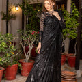 NB-5259 Black Net Saree Stitched