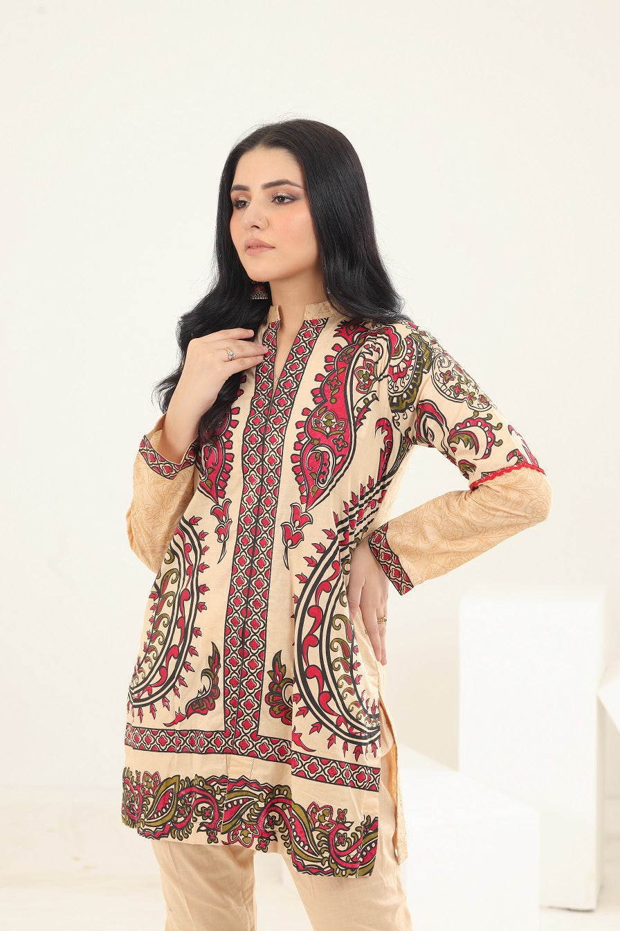 NF-239 Beige Printed 2Pc Stitched Suit
