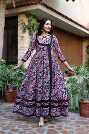 NF-9922 Black & Red Stitched Printed Frock