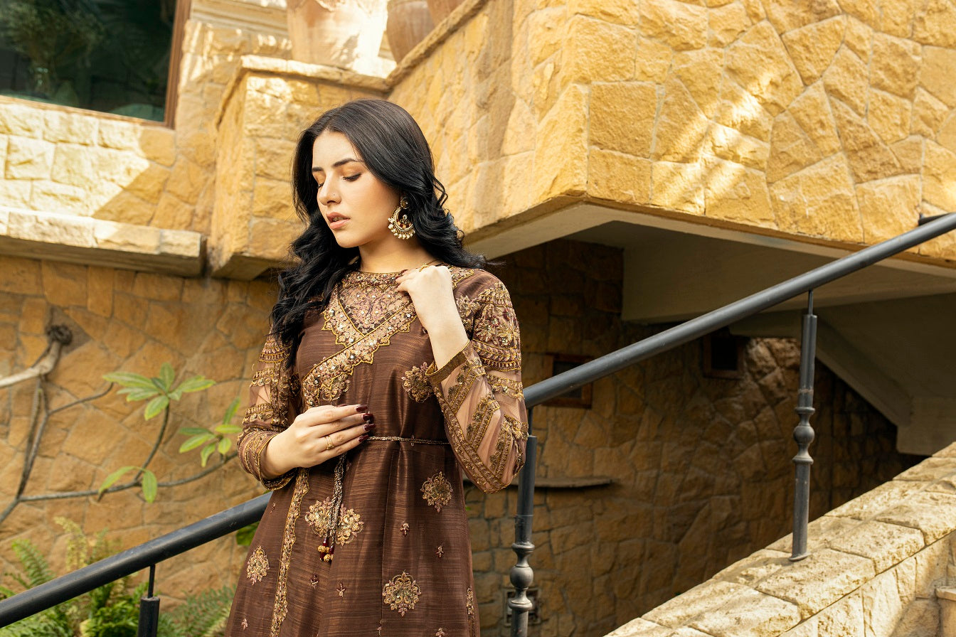 NF-5277 Brown Masori Stitched Frock