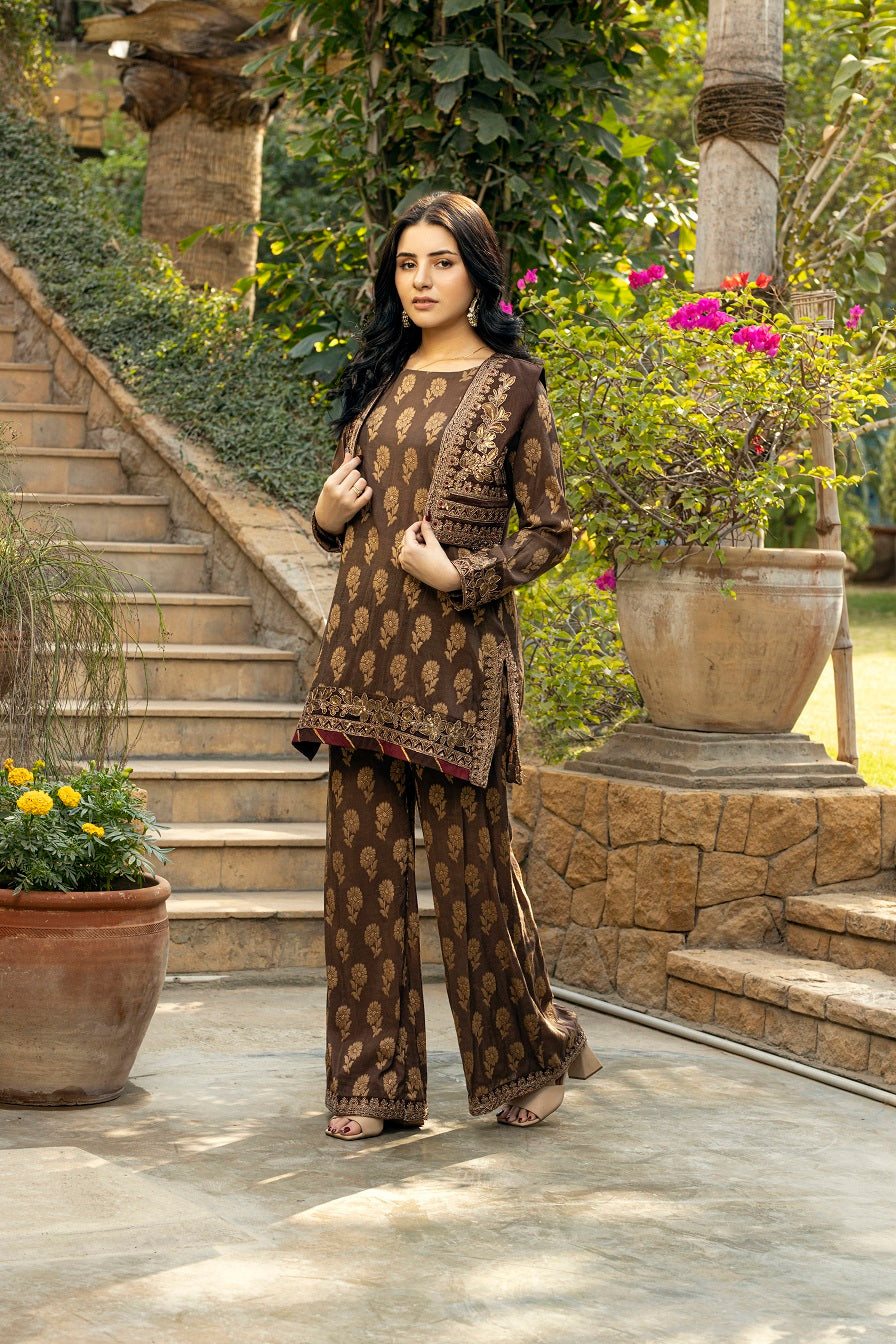 NF-5397 Brown Jacquard 2pc Stitched Set