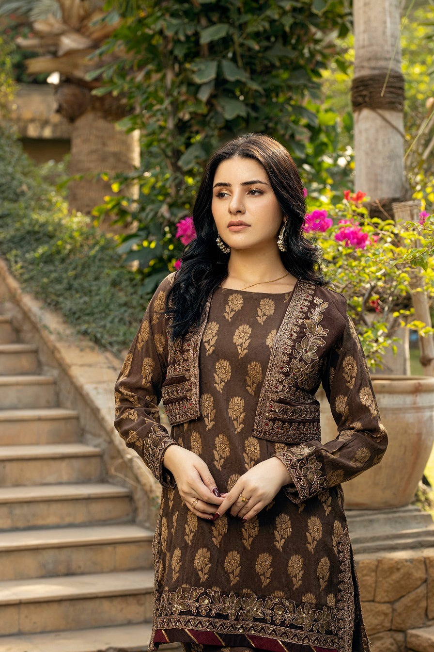 NF-5397 Brown Jacquard 2pc Stitched Set