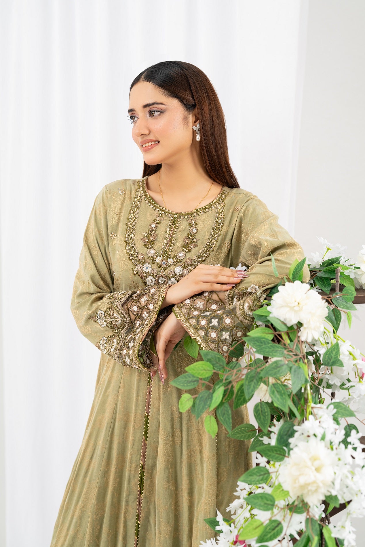 NF-6678 Pistachio Jacquard Stitched Frock