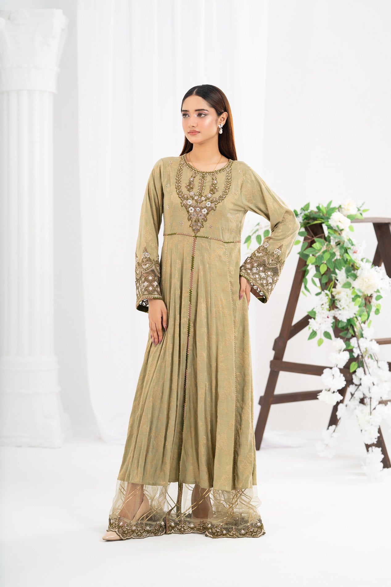 NF-6678 Pistachio Jacquard Stitched Frock