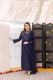 NF-6225 Navy Blue Cutwork Stitched 3Pc Suit