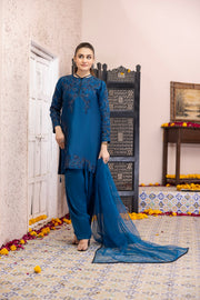 NF-5920 Royal Blue Silk Stitched Suit with Farshi Shalwar.