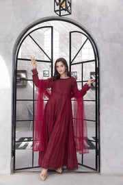NF-6335 Maroon Cotton Stripes Stitched Frock