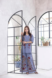 NF-5954 Grey Silk with wide Leg Bottom Suit