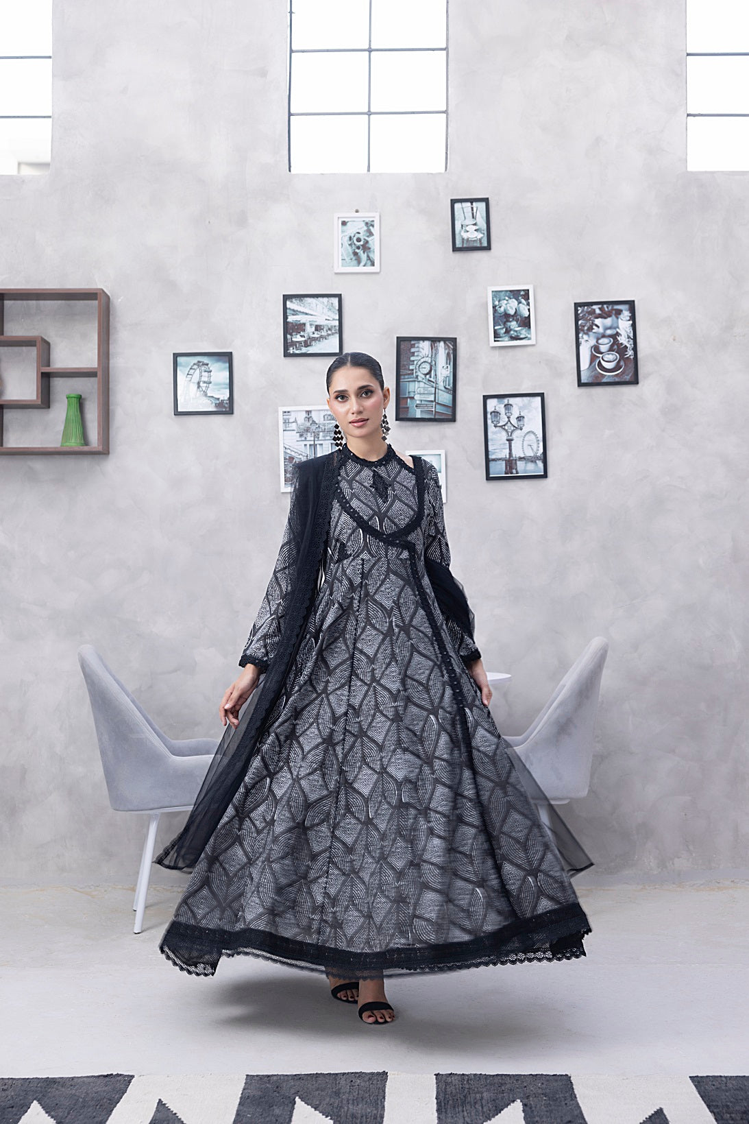 NF-6336 Black Printed Stitched Frock