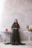 NF-6246 Mehndi Chiffon Stitched Frock