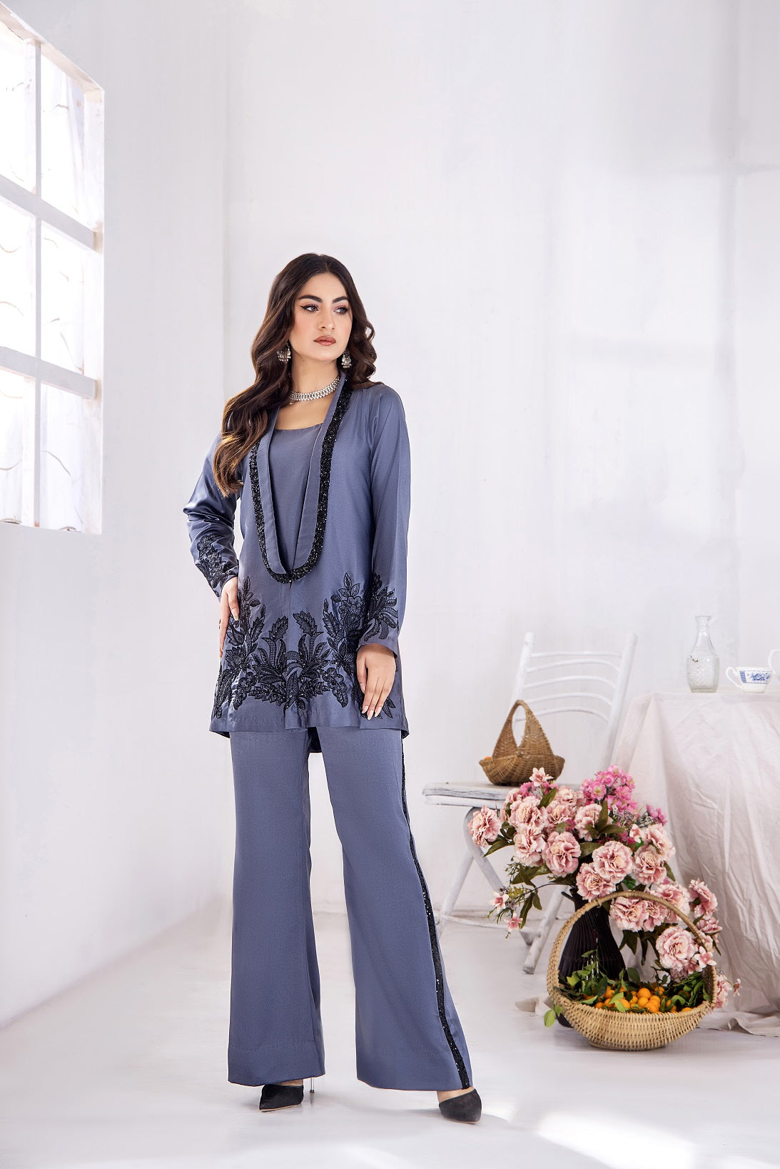 NF-5668 Grey Silk 2pc Stitched Suit