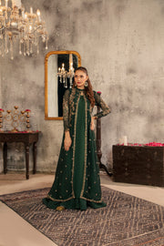 NF-5974 Bottle Green Chiffon Stitched Dress