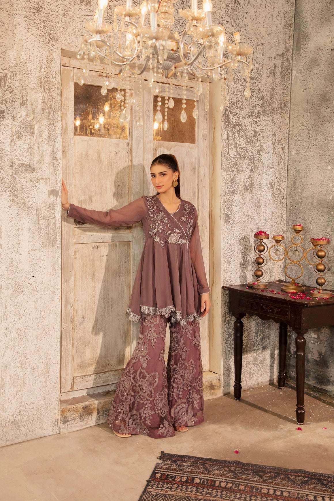 NF-6531 Grey Chiffon / Net Stitched 2Pcs Suit