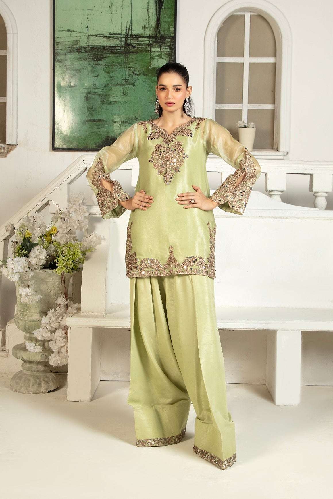 NF-6442 Mint Green Maisori 2Pc Stitched Dress