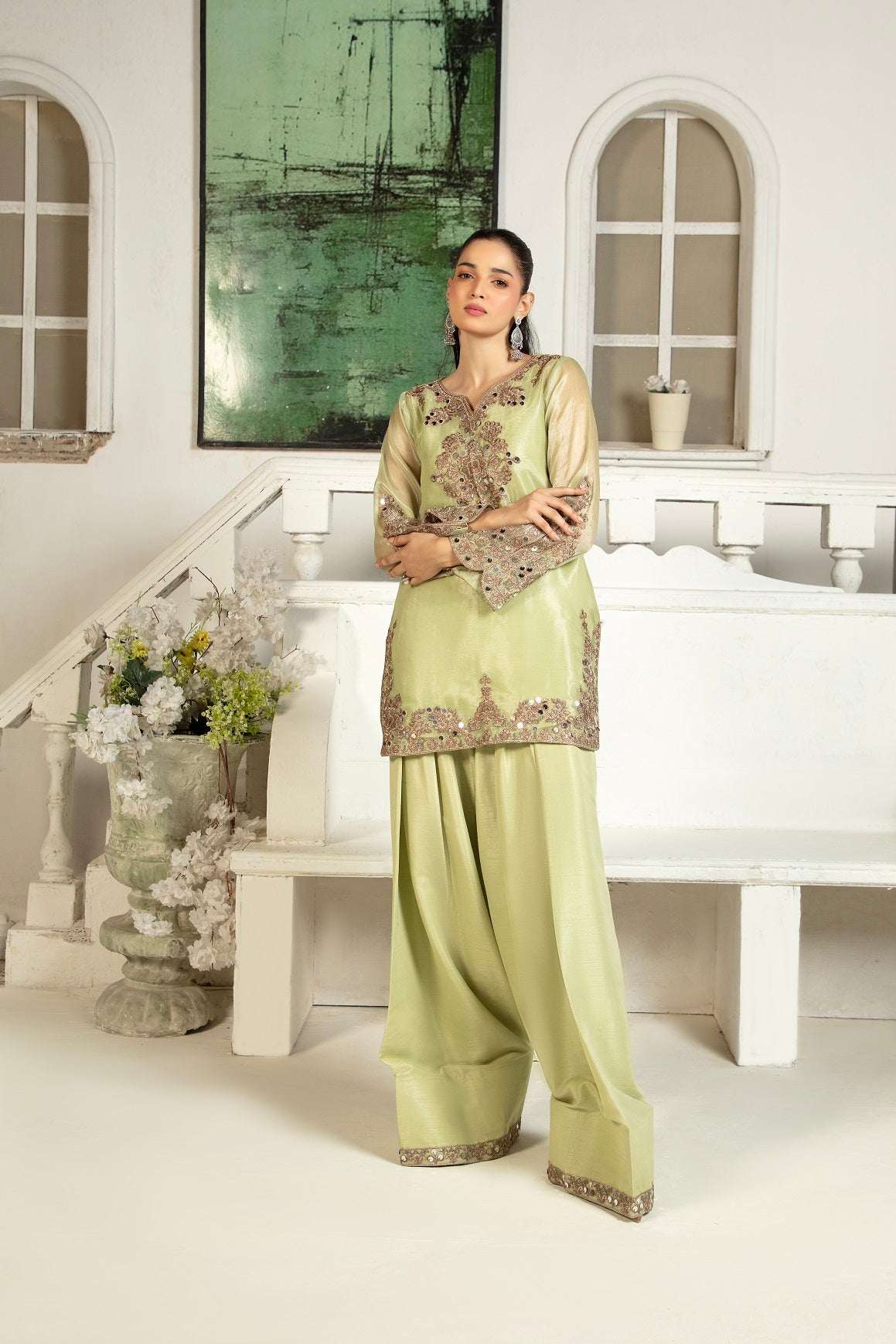 NF-6442 Mint Green Maisori 2Pc Stitched Dress