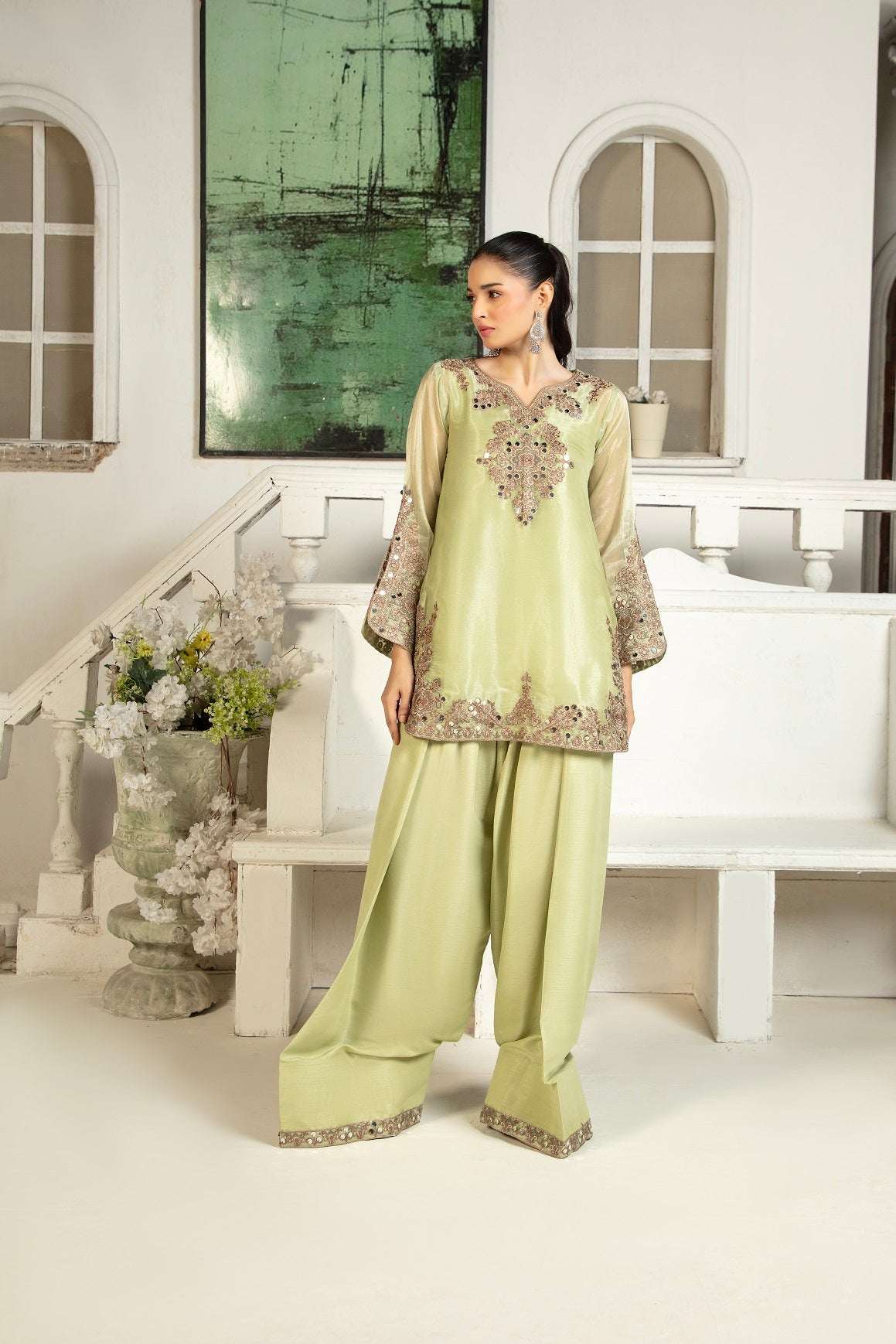 NF-6442 Mint Green Maisori 2Pc Stitched Dress