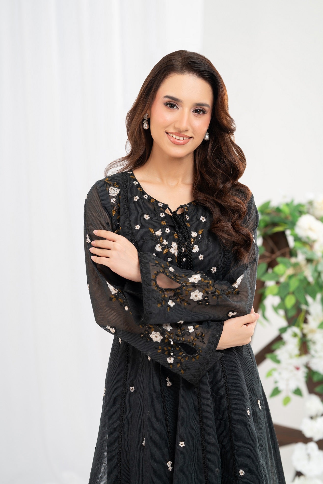 NF-6475 Black Cotton Net Stitched Frock