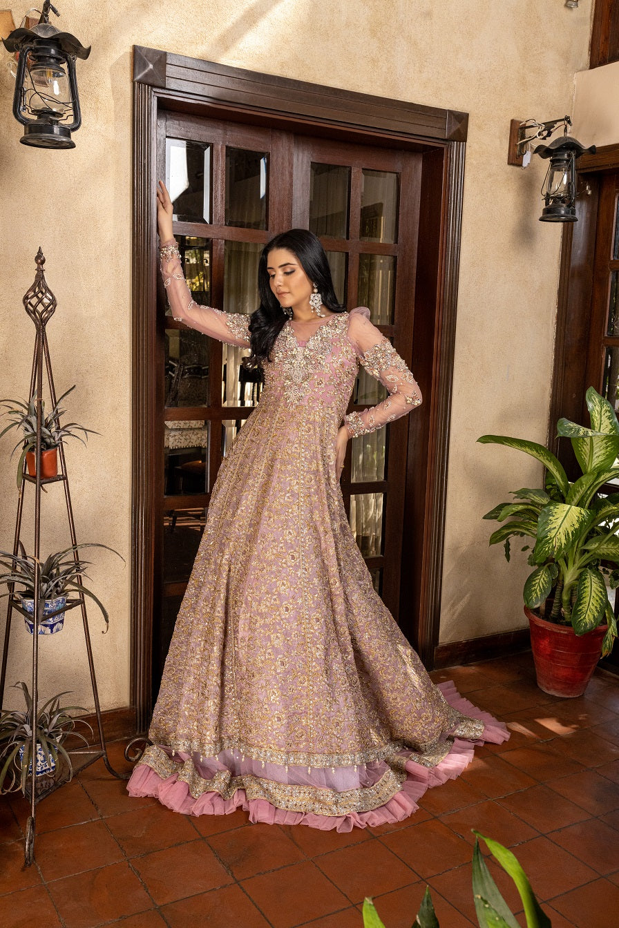 NB-5057 Western Pink Maxi Stitched Dress - Main Image