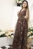 NF-5285 Brown Net Stitched Frock