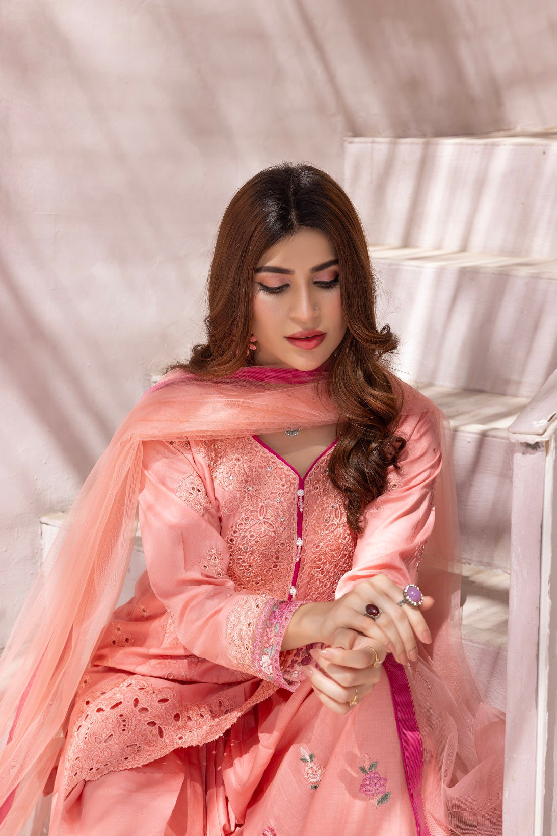 NF-5899 Peach Lawn Farshi 2pc Stitched Suit