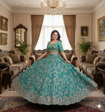 NB-5922 Ferozi Shimmer Crinkle Lehenga Choli