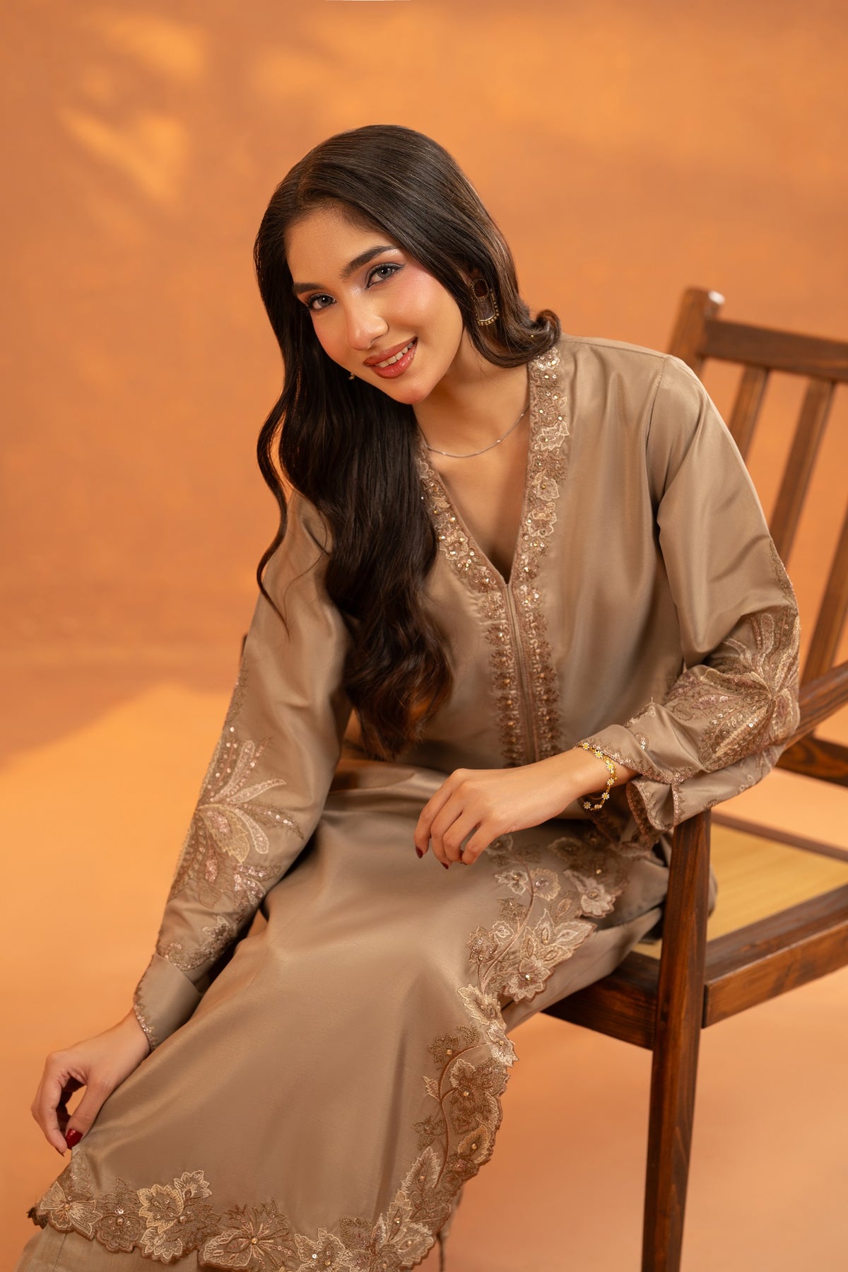 NF-6866 Beige Silk Stitched 2PC Suit