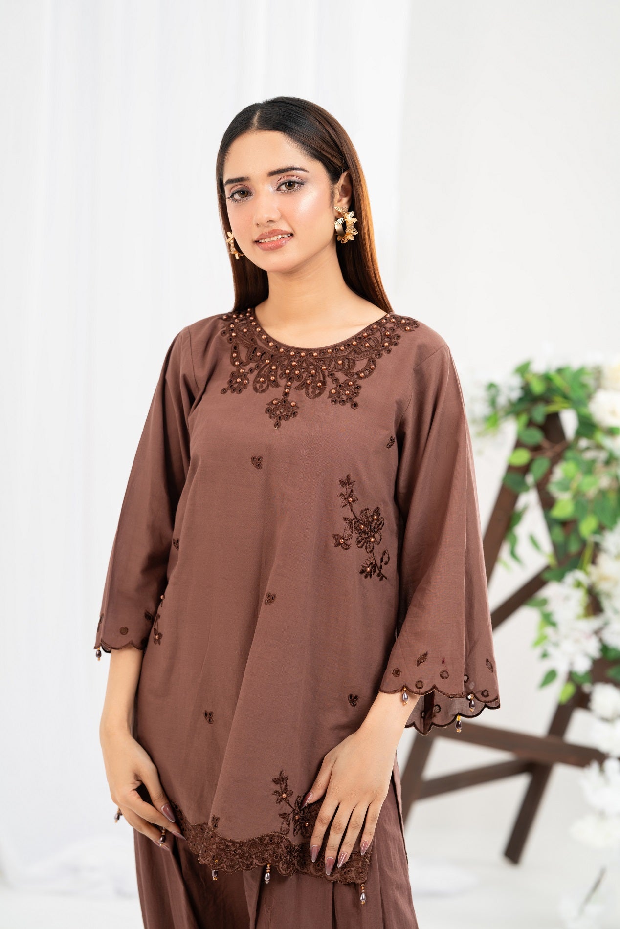 NF-6495 Brown Cotton Stitched 2PC