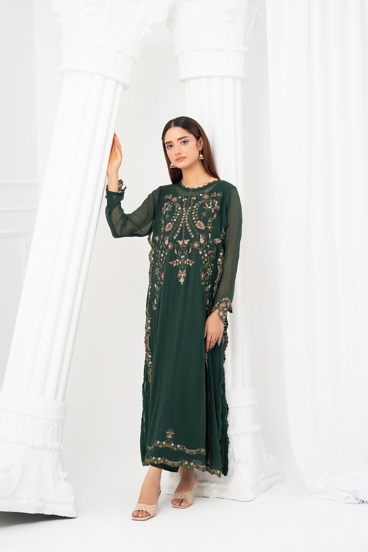 NF-6834 Bottle Green Chiffon Stitched 2PC